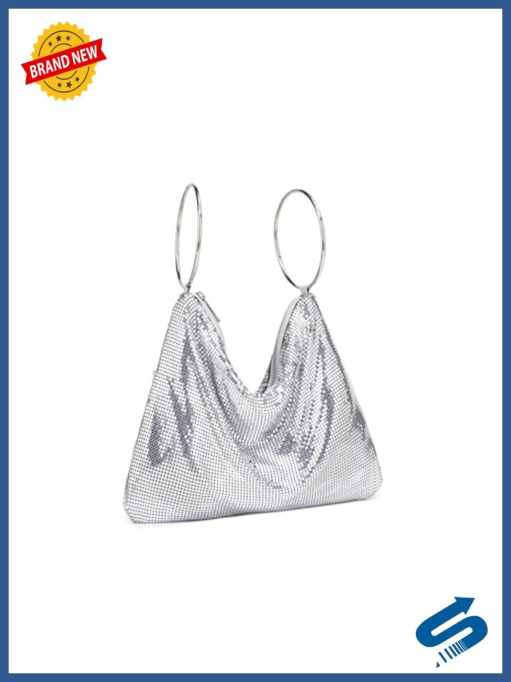 Metal Mesh Evening Bag Knotted Shoulder Strap Shiny Hobo Clutch Formal Purse